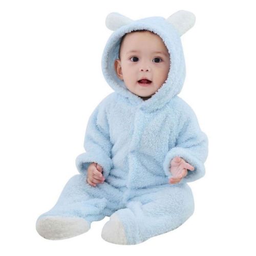 Esho Newborn Baby Boys Girls Fleece Hooded Romper Jumpsuit Infant Winter Warm Bodysuit Outfits Clothes