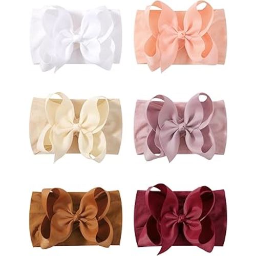 doboi 6PCS Baby Girl Bows Baby Headbands Ribbon Bow Nylon Headbands Hair Accessories Big Baby Bows for Baby Girls Infant Newborn Toddler-BROWN