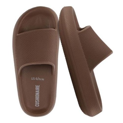 CUSHIONAIRE Feather Slides – Comfortable Cloud Cushion House Slippers for Women, Indoor Outdoor EVA Foam Foot Spa Shower Shoes - Mocha 7