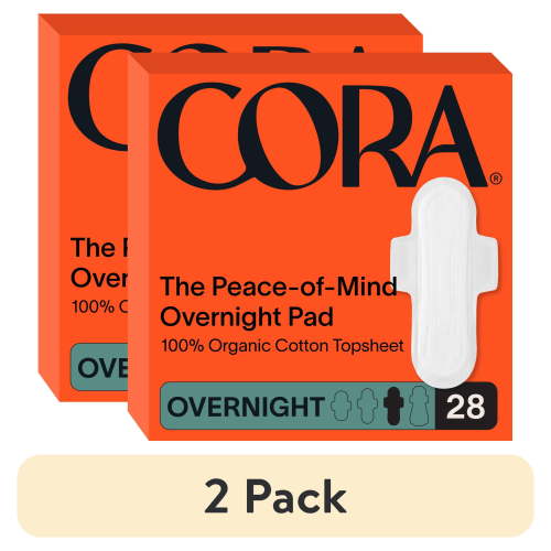 (2 pack) Cora Organic Topsheet Ultra Thin Overnight Pads, 28 Count