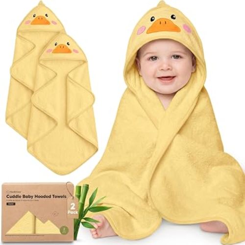 KeaBabies Hooded Baby Towel for Newborn, Baby Bath Towels 2pk (Duck, 35x35)