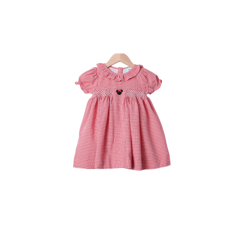 Smocked Mouse Red Seersucker Dress