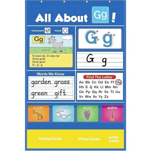 Middle Size Alphabet Learning Pocket Chart, Circle Time Learning Center Alphabet Flash Cards ABC Wall Chart Letter Game for Toddler Kids Homeschool Su