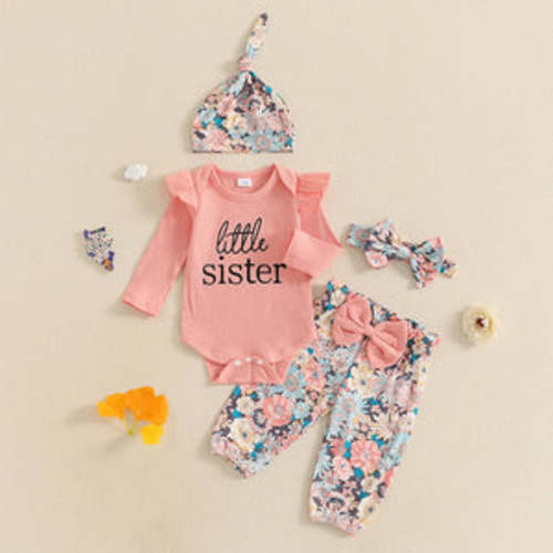 Little Sister 4 Piece Flower Outfit for Baby & Toddler Girls – Bitsy Bug Boutique