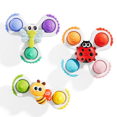 ALASOU 3PCS Pop Suction Cup Spinner Sensory Airplane Travel Toys for 1 Year Old Boy Girl Infant Toddlers|Novelty Spinning Tops 12 18 Months|1 2 Year Old Boy Birthday Gift|Baby Bath Toy Kids Ages 1-3