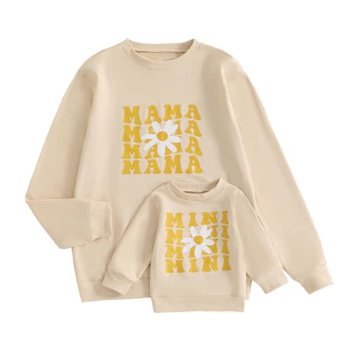 Karwuiio Mommy and Me Fall Outfits Mama and Mini Sweatshirts Family Matching Outfits Letter Print Pullover Sweatshirt Tops