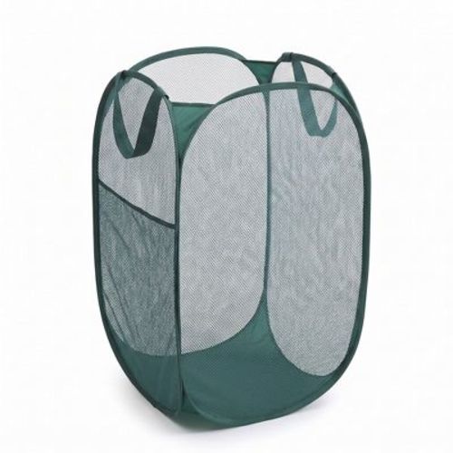 Alilang Collapsible Mesh Laundry Hamper Pop Up Clothes Basket Foldable Storage Bin for Bedroom Bathroom, Green