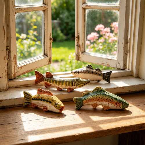 Hand Carved Wooden Fish Figurine, Rustic Folk Art Sculpture, Lake House Decor, Fishing Gift