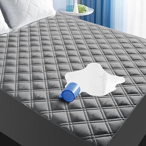 Queen Mattress Protector, Breathable Waterproof Mattress Pad Cover Fitted Deep Pocket 8"-21", Soft Noiseless Mattress Cover Washable Cooling Padded for Home Hotel Bedroom, Gray