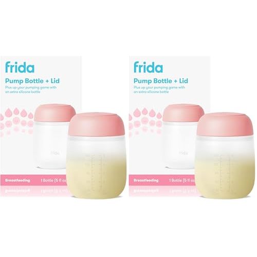 Frida Mom 2-in-1 Manual Breast Pump Silicone Bottle + Replacement Lid, Milk Collector for Breastfeeding, 5oz (Pack of 2)