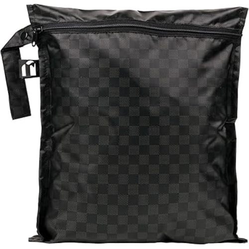 Bumkins Roamio Waterproof Wet Bag for Baby, Travel, Swim Suit, Cloth Diapers, Pump Parts, Pool, Beach, Gym Clothes, Toiletry, Hook to Stroller, Daycare, Zipper Reusable Wetdry Pouch, Black Check