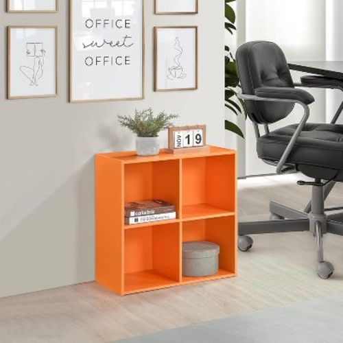 Kings Brand Furniture - 4 Cube Toy Storage Organizer Book Shelf, Kids Bookshelf Bookcase for Playroom, Bedroom, Nursery, Orange