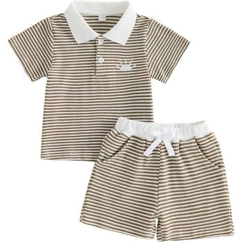 Amiblvowa 6 12 18 Months 2T 3T 4T Toddler Baby Boy Summer Clothes Collard Short Sleeve Shirt Short Sets Kids 2Pcs Outfits