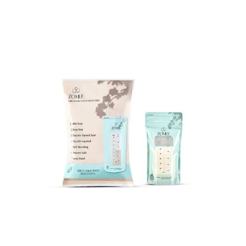 Zomee Breast Milk Storage Bags 8oz – Leakproof Double-Zip Seal, Self-Standing, Easy-Pour Design, Freezer Safe, Pre-Sterilized, BPA & Phthalate Free – Bulk Pack of 120