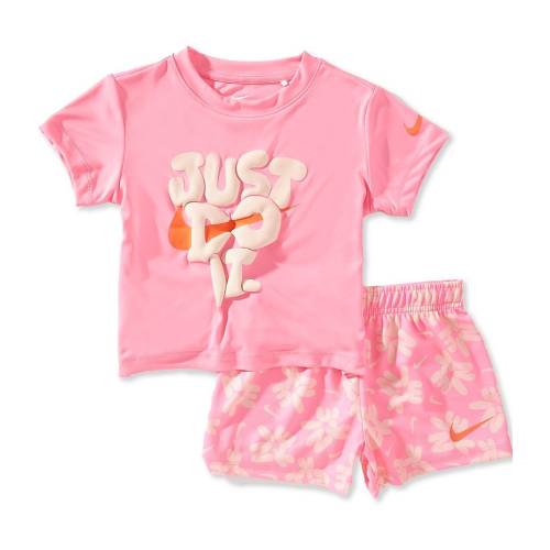 Nike Little Girls Short Sleeve Bold Play T-Shirt & Mesh Shorts 2-Piece Set