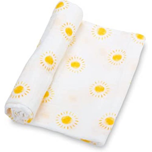 LollyBanks Baby Blanket for Boys and Girls, 100% Cotton Muslin Swaddle Blankets for Newborns, 47 x 47 Inches Soft and Breathable Receiving Blanket, Baby Essentials, Registry (Sunshine Print)