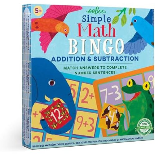 eeBoo: Simple Math Bingo Game for Kids Ages 5+, Addition & Subtraction Learning Game that Builds Skills & Conversation