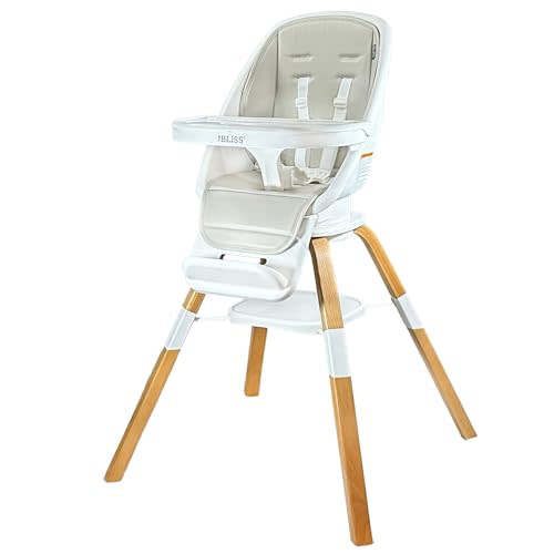 TruBliss Turn-A-Tot High Chair for Babies and Toddlers, 2 in 1 Wooden Portable Baby Feeder or Adjustable Child's Seat with 360 Degree Swivel, Removable Tray, and Pad (Grey Taupe)