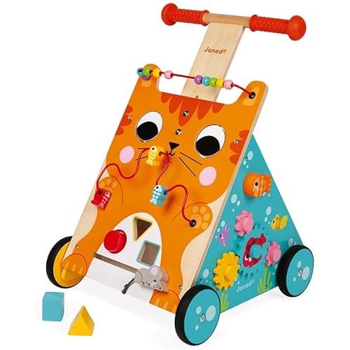 Janod Wooden Activity Baby Walker Cat - 21.1" Tall - Ages 12 Months+ - J08005 One Color