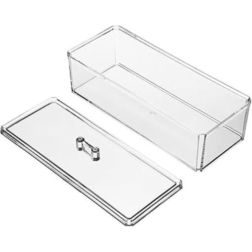 Hair Accessories Organizer for Girls, Clear Acrylic Hair Tie Organizer for Headband, bows, Hair Clip, Cotton Swab Organization, Hair Clip Holder, no Compartments Storage with Lid
