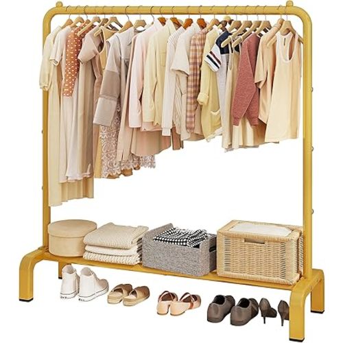 Metal 43.3 Inches Garment Rack with Bottom Shelf Clothing Rack for Hanging Clothes Coats Skirts Shirts Sweaters Gold