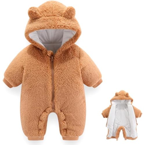 AiWMGL Newborn Baby Bear Outfit Suit Girls Boys Fleece Jumpsuit Romper Hooded Winter Snowsuit Clothes