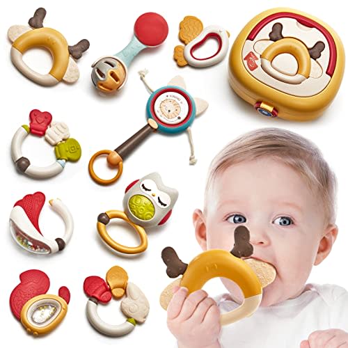 Baby Toys 0-6 Months - Baby Rattles Toys Set Infant Toys 0-6-12 Months Sensory Teething Toys for Babies 0-3-6-12-18 Months Early Development Learning Toy Newborn Toy Baby Boy Girl Birthday Gifts
