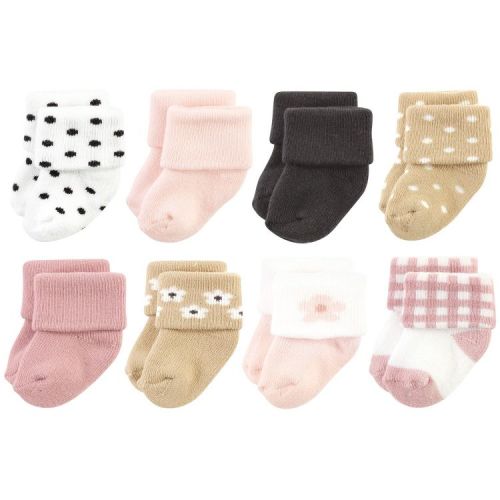 Hudson Baby Infant Girl Cotton Rich Newborn and Terry Socks, Blush Flower, 6-12 Months
