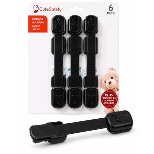 Cabinet Locks Baby Proofing, Child Proof, 6 Pack, Black | Child Locks for Cabinets and Drawers, Baby Cabinet Locks with Strong Adhesive, Easy Tool-Free Installation