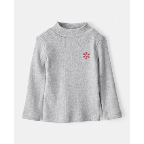 Baby Girl Snowflake Mock Neck Rib Top - Grey - Carter's | Carter's