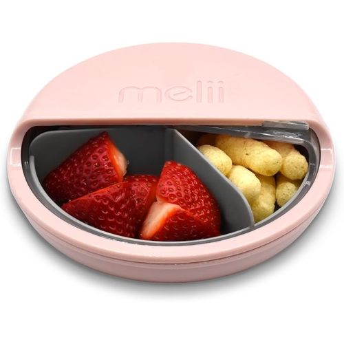 melii Spin Snack Container | 3-Compartment Rotating Snack Box with Sliding Window, BPA-Free, Dishwasher Safe, Portable Snack Container for Kids Ages 3+ (Pink)