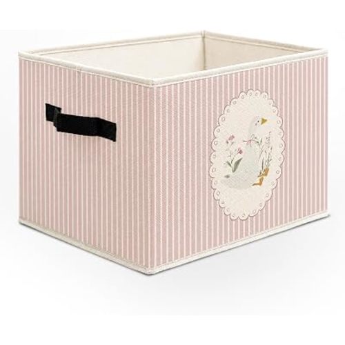 Goose Nursery Decor Girl Cube Storage Bins, Cottagecore Flower Collapsible Storage Boxes with Handles, Goose Floral Organizer Bins for Baby Girl Nursery Laundry, 14.2x10.6x10.6in