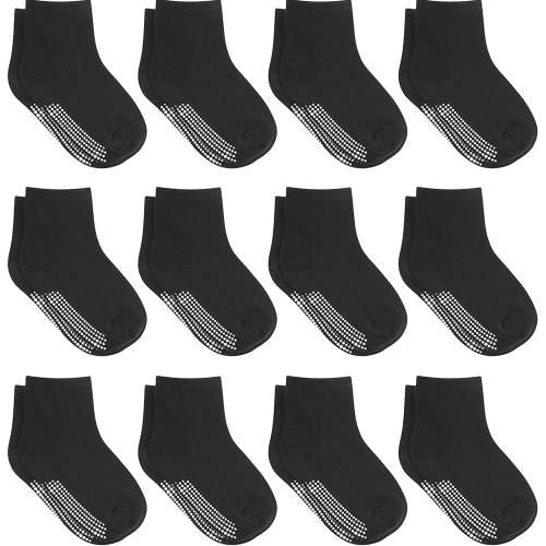 Debra Weitzner Non-Slip Toddler Socks With Grips for Baby Boys and Girls - Anti-Slip Crew Socks for Infant's and Kids, 12 Pairs