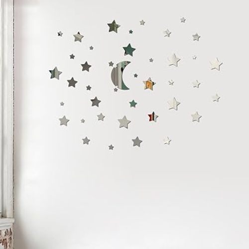 40PCS Moon and Star Wall Decals,Wall Stickers,Atomic Moon Vinyl Decal Star Walls Decals Celestial Decor for Baby Kids Bedroom Home DIY Decor