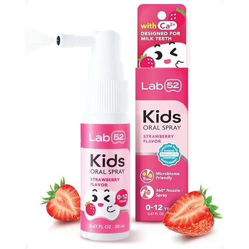 LAB52 Kids Oral Spray, Toddler Toothpaste Helper for Daily Oral Care and Fresh Breath, Children Approved with Fluoride Free for Newborn to Preschoolers, Xylitol Strawberry Flavor