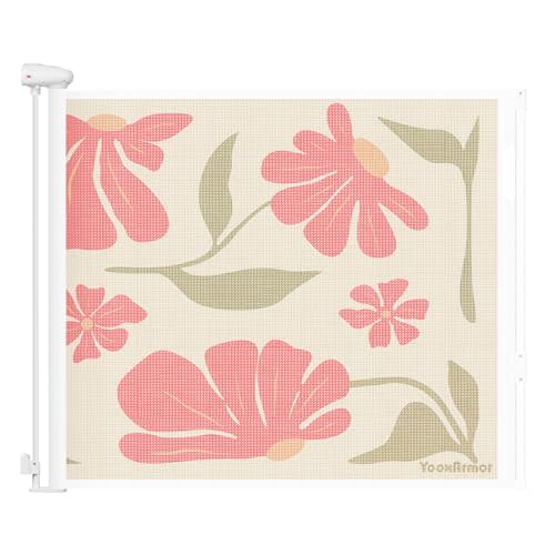 YooxArmor Retractable Baby Gate Kid Safety 34" Tall x 55” Wide, Mesh, for Stairs, Doorways, Dogs, Pets, Indoor, Outdoor, One-Handed Operation, Locking, Easy Install, Hardware Mount, Flowers