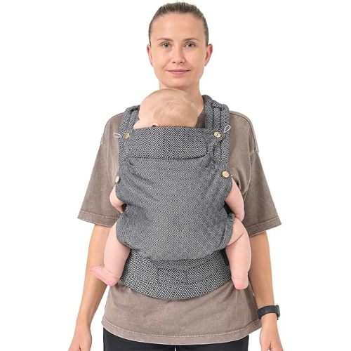 Baby Carrier for Newborn to Toddler, Woven Fabric, Jacquard Weave 100% Cotton, Compact, Adjustable and Ergonomics Infant Carrier with Lumbar Support, 7-44 pounds (Diamond Pattern - Black)