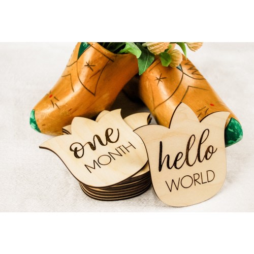 Engraved Tulip Baby Milestone Markers, Newborn Photo Props