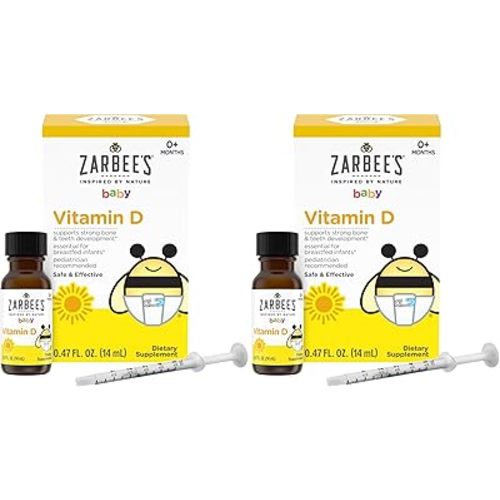 Zarbee's Vitamin D Drops for Infants,400IU (10mcg) Baby & Toddler Liquid Supplement,Newborn & Up,Dropper Syringe Included,0.47 Fl Oz,(Pack of 2)
