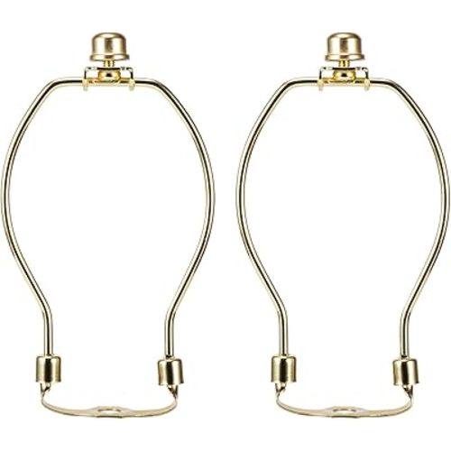 Short Lamp Harp, 6 Inch Brass Lampshade Holder Kit Replacement with Finial and Detachable Saddle Base, Light Duty, Pack 2 Harps for Lamps DIY Lighting Accessories Lampshade Bracket