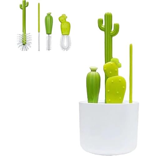 Cactus Bottle Brush Set, Creative Cactus Cleaning Brush Set, Multifunctional Cup Straw Brush, Cactus Cleaning Brush - Includes Bottle Brush & Nipple Brush & Detail Brush & Straw Brush (1set)