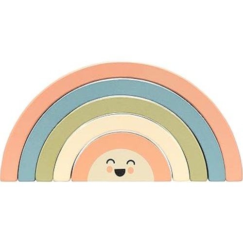 Pearhead Wooden Arch Rainbow Stacking Toy, Montessori Sorting and Balancing Play for Babies and Toddlers 12+ Months, Educational Easter Basket Gift