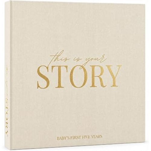 Baby Memory Book from Pregnancy to Age 5, Baby Book Keepsake & Milestone Journal for Boy or Girl, Gender Neutral Scrapbook Album with Stickers & Keepsake Box Natural