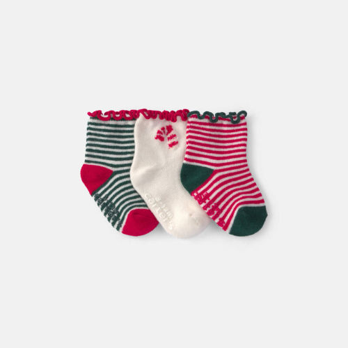 Baby Girl 3-Pack Candy Cane Striped Christmas No Show Socks | Carter’s Oshkosh Canada