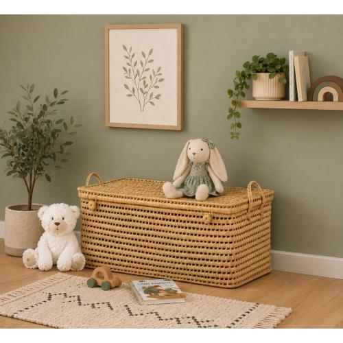 Handmade Wicker Toy Chest, Palm Storage Trunk, Kids Toy Box, Nursery Organizer Basket, Boho Storage Bin
