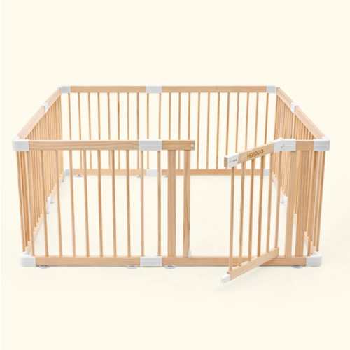 HARPPA Wooden Baby Gate Playpen | Non-Toxic Foldable DIY Adjustable Play Yard for Infants & Toddlers – Natural Finish Baby Fence for Small & Large Spaces