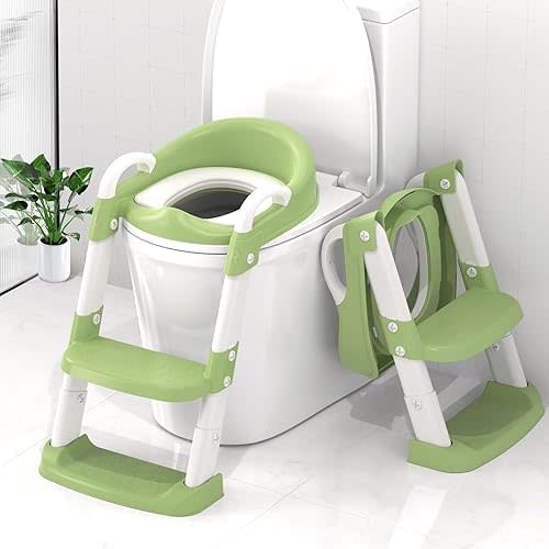 Potty Training Seat with Step Stool Ladder, Toddler Potty Training Toilet for Boys Kids, Potty Chair Adjustable Potty Seat for Toilet with Anti-Slip Wide Steps Splash Guard Safety Handles