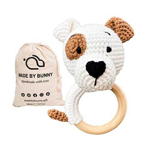 Bunny White Bunny rattles Toy for Young Children, Handmade Woolen Toy with Strict Quality Testing Process, Usable as House Decoration (Puppy)