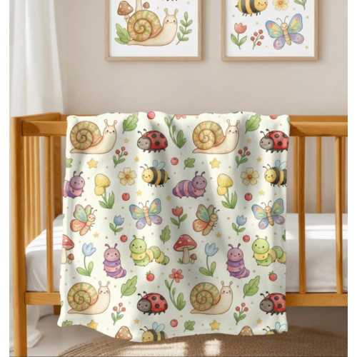 Garden Baby Blanket, Bug Nursery Throw, Butterfly Bee Ladybug Crib Blanket, Floral Nursery Decor, Spring Baby Shower Gift