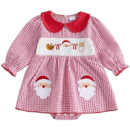 Newborn Baby Girl Christmas Outfit Smocked Santa Romper Dress